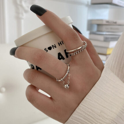Women's Korean-style S925 Silver-plated Chain Tassel Ring