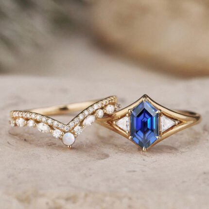Simple Elegant Blue Crystal Diamond Ladies Two-piece Set Ring